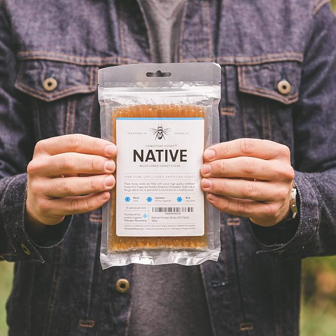 Homestead Honey Native Sticks 100 Count - Pure Wildflower - Individual Packets - Unfiltered Snack for Kids Hiking and Tea - Natural No Additives - 8.25x6x1.25 inches