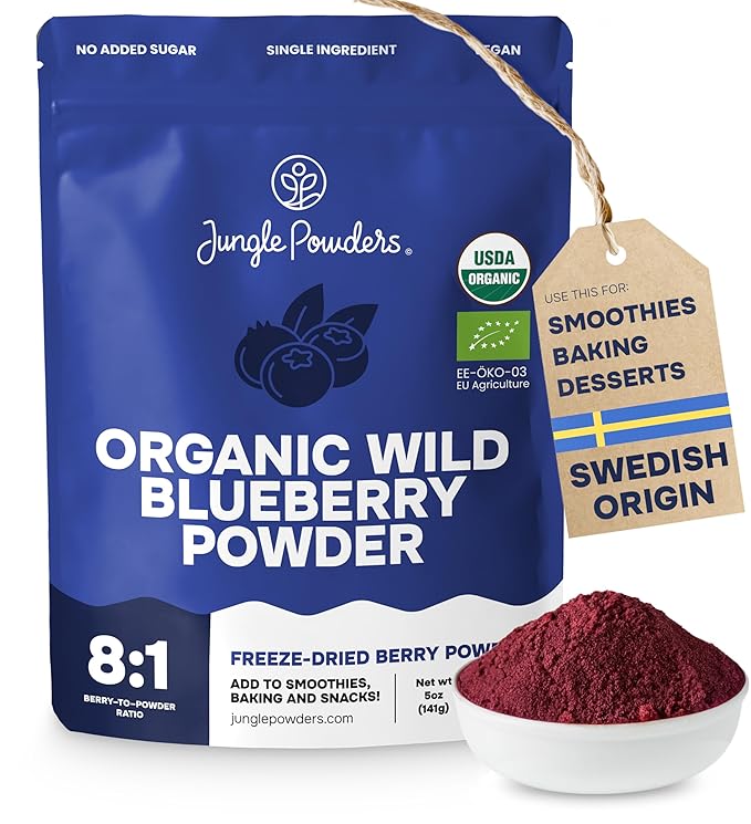Wild Blueberry Powder Organic 5 Ounce Bag USDA Certified &amp 3rd Party Lab Tested - Antioxidant Rich Smoothies Freeze Dried Blueberries Organic Blueberry Extract for Baking From Whole Dried Blueberr