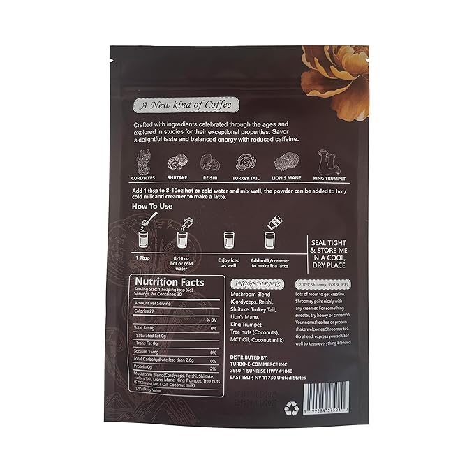 SHROOMSY Mushroom Coffee – 6 Adaptogenic Mushroom Superblend (Cordyceps Reishi Shiitake Lion’s Mane More) – With MCT Oil &amp Coconut Milk
