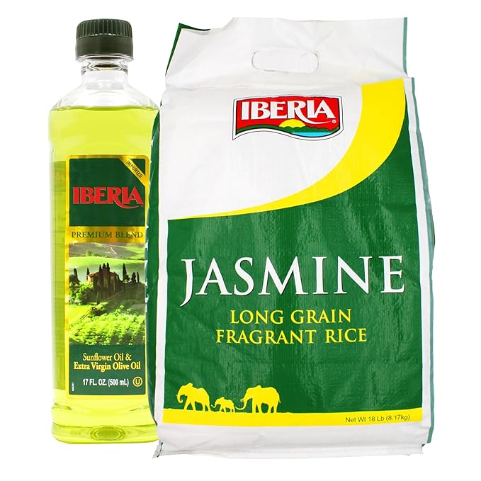 Iberia Extra Virgin Olive Oil &amp Sunflower Oil 17 Fl Oz + Iberia Jasmine Long Grain Fragrant Rice 18 Pounds