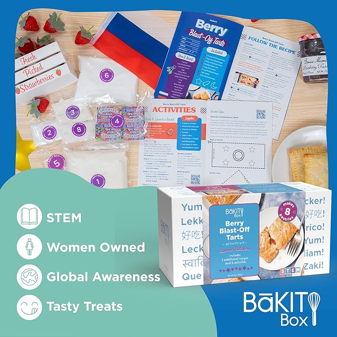 BāKIT Box Berry Blast-Off Tarts Baking Kit STEM Rocket Activity + DIY Jam Pastries Printed Recipe &amp Activity Guides Great Gift for Boys &amp Girls