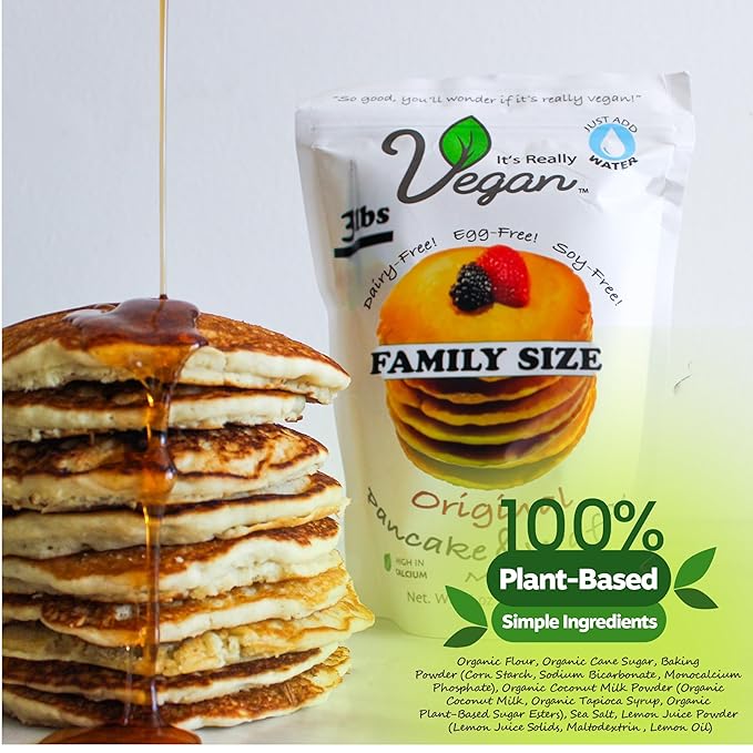 It's Really Vegan Pancake &amp Waffle Family Size Mix 3lbs | Dairy Free Egg Free and Soy Free Mix Pancake Waffle | Serving Size 1/3 Cup Mix (43g) (Original)