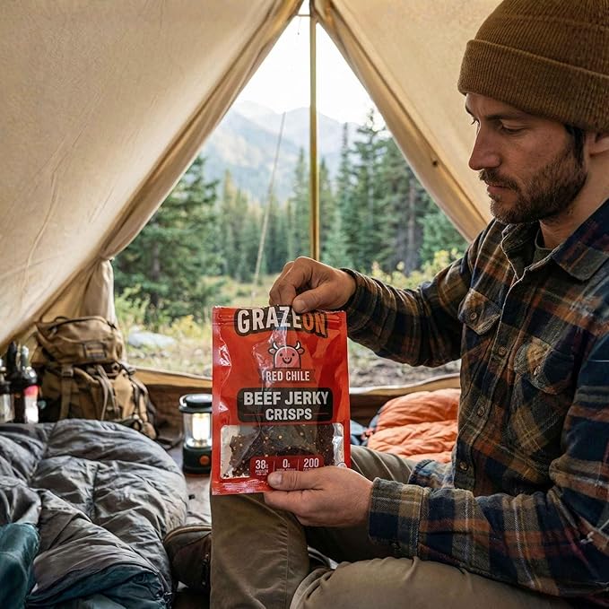 GrazeOn Beef Jerky Crisps Variety Pack - High Protein No Sugar Crunchy Air-Dried Meat Snack All-Natural Low Carb Keto Paleo Whole30 Spicy Pack All Natural Jerky Sampler with Red Chile Jalapeñ