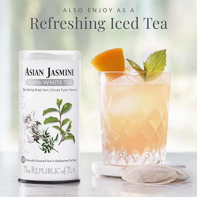The Republic of Tea – Asian Jasmine 100% White Tea Bags Steeps 50 Low-Caffeinated Cups