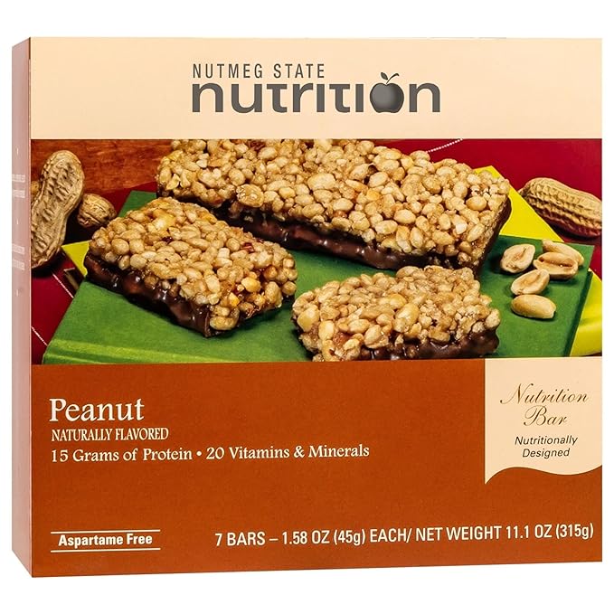 Nutmeg State Nutrition - High Protein Snack Bars 15g Protein 160 Calories Low Sodium 18g Carbs 5g Fiber 7 Servings Per Box (Peanut)