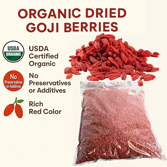 Organic Dried Goji Berries Bulk 11 Lbs Largest Size Fruit Superfood Natural Handpicked Raw Natural Vegan Non-GMO Kosher Gluten Free in Bag