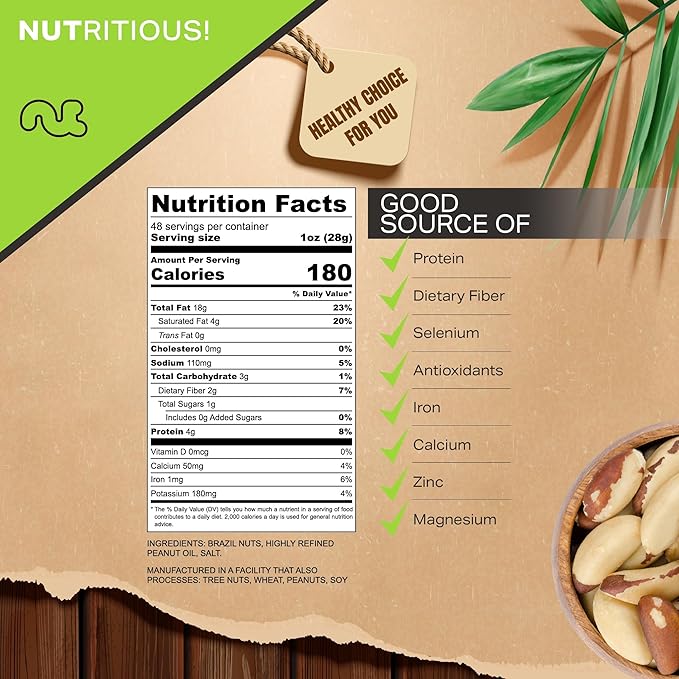 NUT CRAVINGS - Brazil Nuts Roasted &amp Salted - No Shell Whole (48oz - 3 LB) Bulk Nuts Packed Fresh in Resealable Bag - Healthy Protein Food Snack Food Assortments