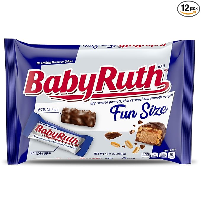 Baby Ruth Chocolatey Peanut Caramel Nougat Fun Size Individually Wrapped Candy Bars 10.2 oz each Bulk 12 Pack