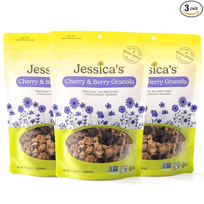 Jessica’s Cherry &amp Berry Granola - Handmade Non-GMO Gluten-Free Whole Grain 11oz (3 Pack)