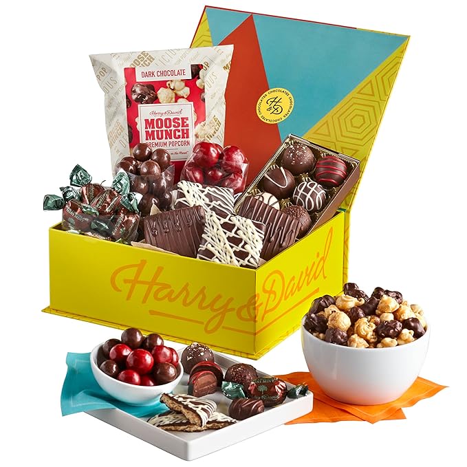 Harry &amp David Harry's Best Chocolate Box Gift Basket – Includes Moose Munch® Popcorn Chocolate-Covered Grahams Malt Balls Mini Mints Chocolate-Covered Cherries And Truffles All Occasions