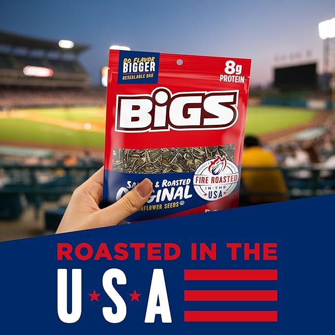 BIGS Sunflower Seeds Salted &amp Roasted Original Flavor Easter Basket Stuffer for Sports Fans 5.35 oz. (Pack of 12)