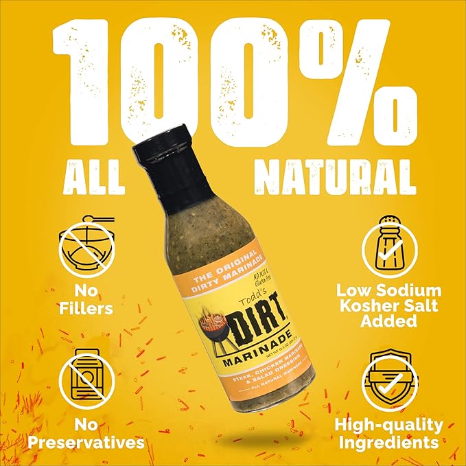Todd’s DIRT - Original Marinade 12.50 oz 4 Bottles Pack Steak Pork Fish &amp Chicken Marinade Gourmet Marinade that’s GREAT ON EVERYTHING 100% All Natural With No MSG &amp Gluten-Free