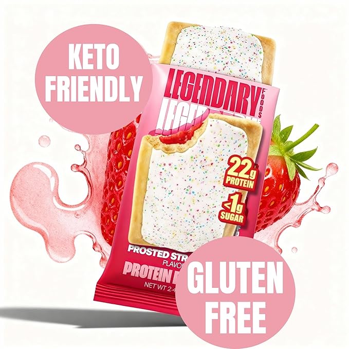 Legendary Foods 22g Protein Pastry 0g Added Sugar Low Carb Gluten Conscious Keto Snack Ideal for Glucose Management Includes Whey Protein Isolate 8 Pack Frosted Strawberry