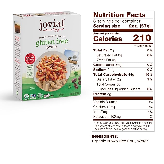 Jovial Whole Grain Brown Rice Pasta Variety Pack (Penne Fusilli Caserecce) - Whole Grain Pasta Organic Pasta Gluten Free Dairy Free Brown Rice Pasta Made in Italy - 12 Oz 6 Pack