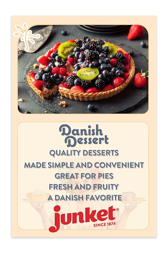 Junket Danish Dessert Strawberry Mix - for Strawberry Pie Filling Cheesecake Topping Sauces Puddings and Glazes. Easy! Add Water Heat 60 Seconds Add Fresh Fruit - Enjoy! 4.75 Ounce (Pack of 12)