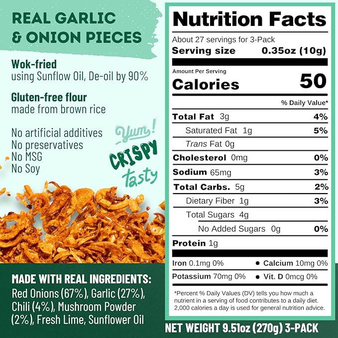 MaeMai Chili Crisp (MILD Spice) - Premium Onion &amp Garlic Flakes - Crispy All-Purpose Seasoning Topper | Keto vegan gluten-free. Crunchy condiment for ramen add ons rice seasoning salads | 9.5