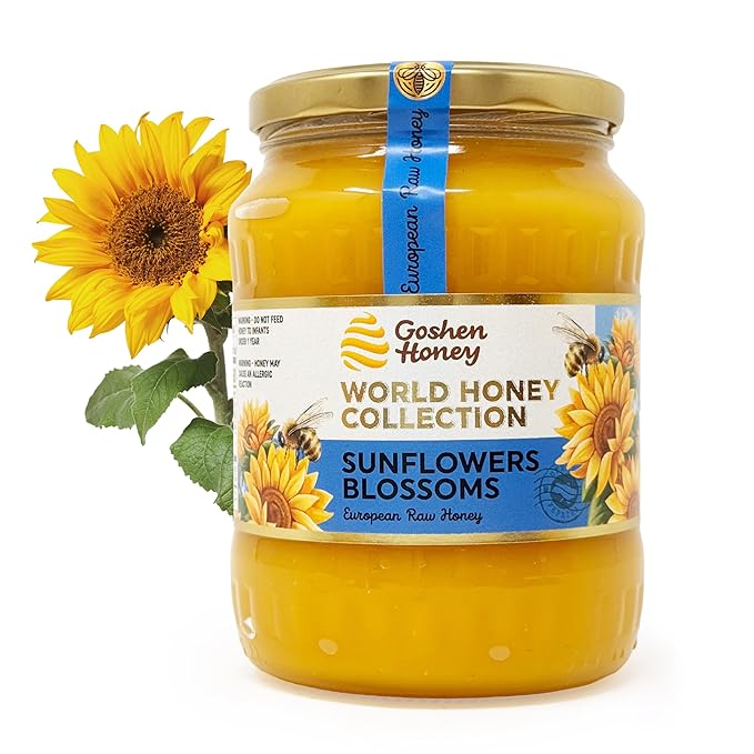 Goshen World Honey Collection - Sunflower Blossoms from Ukraine - Raw Rare and Sustainable Floral Sources - Derived from Natural Flower Nectar with Antioxidants - Nature's Sweetener - 32oz