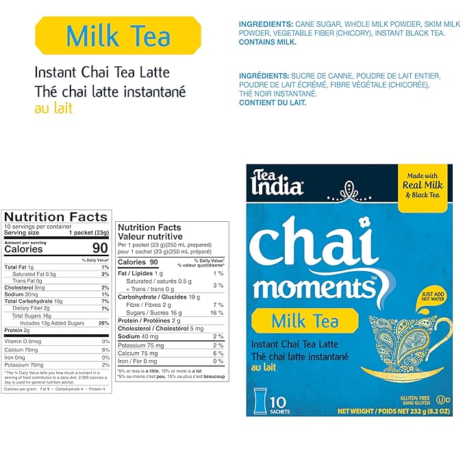 Tea India Chai Moments Milk Tea Instant Chai Tea Powder With Milk And Sugar Instant Latte Mix Flavorful Blend Of Black Tea &amp Natural Ingredients Indian Tea Individually Wrapped 10 Sachets Pack of