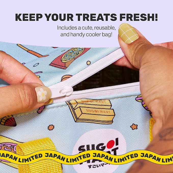 Sugoi Mart Japanese Kitkat Variety Pack - 50 Pcs Mini Kitkats Individually Wrapped Japanese Chocolate Wafer Bars 7-9 Assorted Flavors with Stylish Reusable Cooler Bag