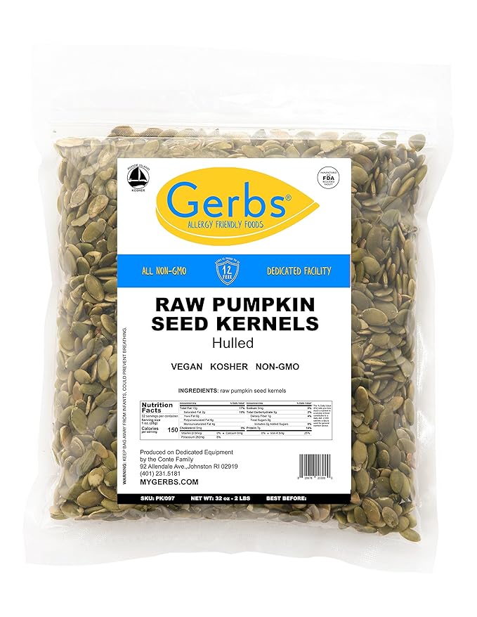Gerbs Raw Pumpkin Seed Kernels 2 lbs. | North American Grown No Artificial Additives Resealable Bag | Mild &amp Crunchy Texture | Top 14 Allergen-Free