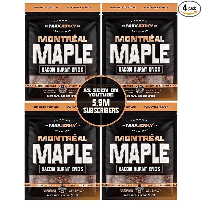 MaxJerky Montreal Maple Bacon Burnt Ends Smoked Bacon Jerky 2.5 OZ (4 Pack)