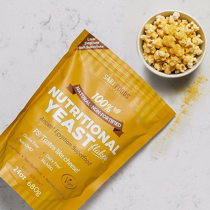 Non Fortified Nutritional Yeast Flakes Whole Foods Based Protein Powder Vegan Gluten Free Vitamins B Beta-glucans and All 18 Amino Acids (24 oz.)