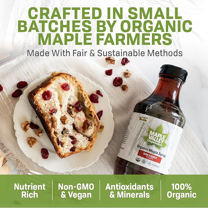 Maple Valley Organic Pure Maple Syrup Amber &amp Rich Better Than Pancake Syrup Use for Coffee or All-Natural Sugar Substitute in Cooking and Baking (16oz Glass Bottle)