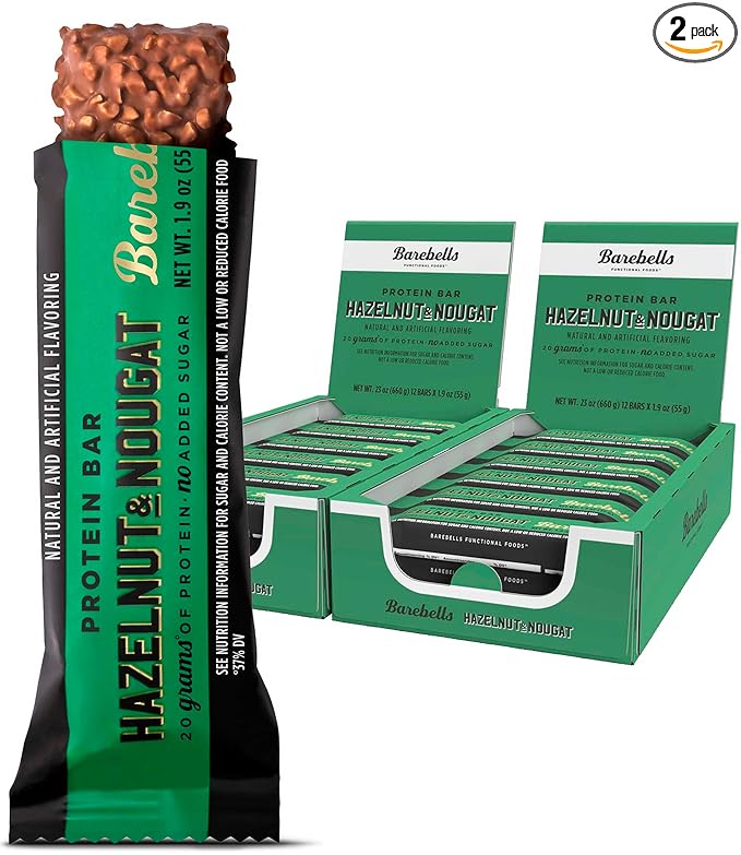 Barebells Protein Bars Hazelnut &amp Nougat - 12 Count Pack of 2 - Protein Snacks with 20g of High Protein - Chocolate Protein Bar with 1g of Total Sugars - On The Go Protein Snack &amp Breakfast B