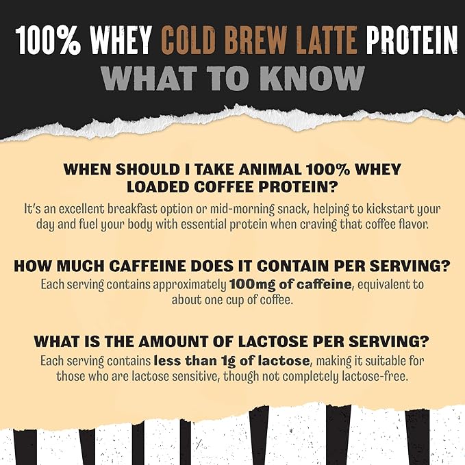 Animal 100% Whey Protein Powder Instant Iced Coffee – Real Coffee for Preworkout Post Workout Whey Blend + 20g of Protein Shake 120mg of Caffeine Meal Replacement with BCAA – Cold Brew Latte 1 lb