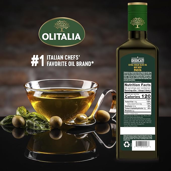 Olitalia Extra Virgin Olive Oil – Pasta Flavor Booster (3 Pack) – EVOO Polyfenol – Extracted and Bottled in Italy - Dressing and Marinate – Organic Cold Pressed