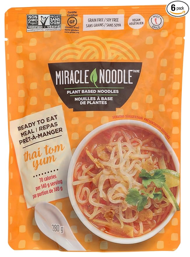 Miracle Noodle Ready To Eat Meal Thai Tom Yum Noodle Soup Gluten Free Vegan 280 Grams (Pack Of 6)