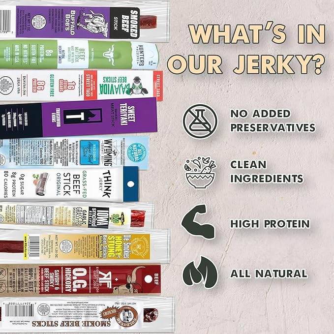 Jerky-n-Spice Ultimate Beef Sticks Gift Box (10-Pack) | Beef Jerky Gift Baskets for Men | Assorted High Protein Snacks | Premium Meat Stick Jerky Sampler | Ideal for Birthday Road Trip &amp Camping