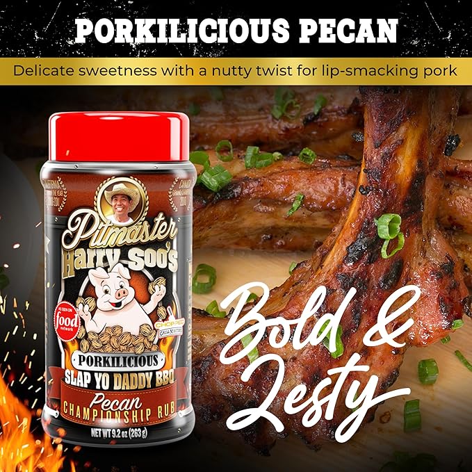 Slap Yo Daddy BBQ Flavor Bomb Umami Porkilicious Pecan Cherrylicious Ribs Cherry and Honeylicious Honey Peach (4 Rubs) 12oz Bundle