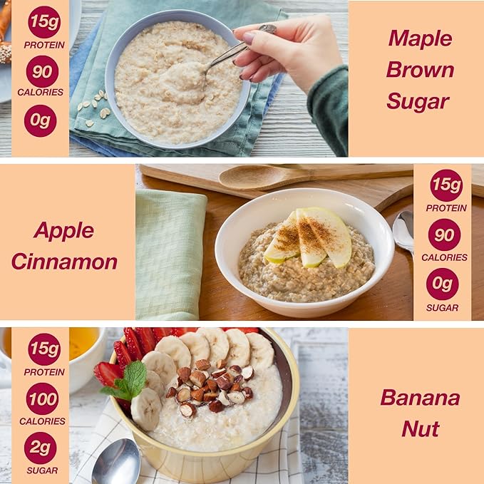 ProtiDIET High Protein Oatmeal Variety Pack - Apple Cinnamon Maple Brown Sugar and Banana Nut - 7 Pouches Each Box