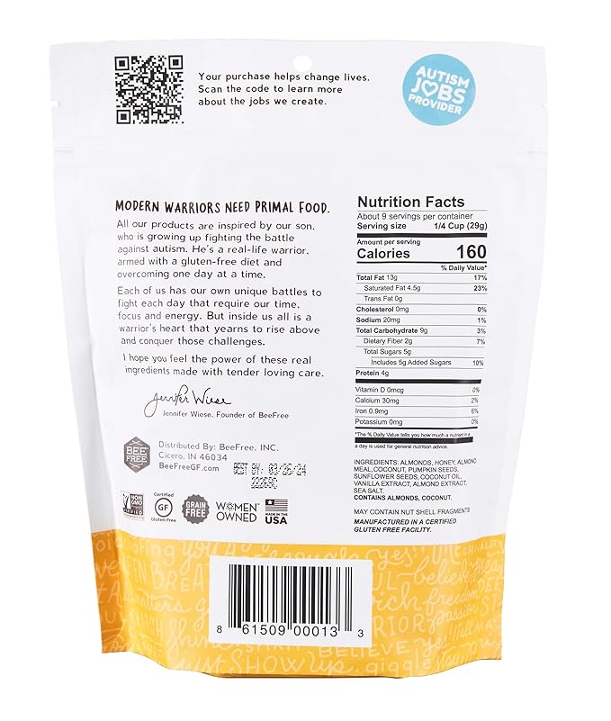 BeeFree Warrior Mix Gluten Free Granola - Chunky Granola Bites | Paleo Low Carb Grain Free Preservative Free Oat Free | Auggy’s Original Mix 9 Ounce Bags 3 Pack