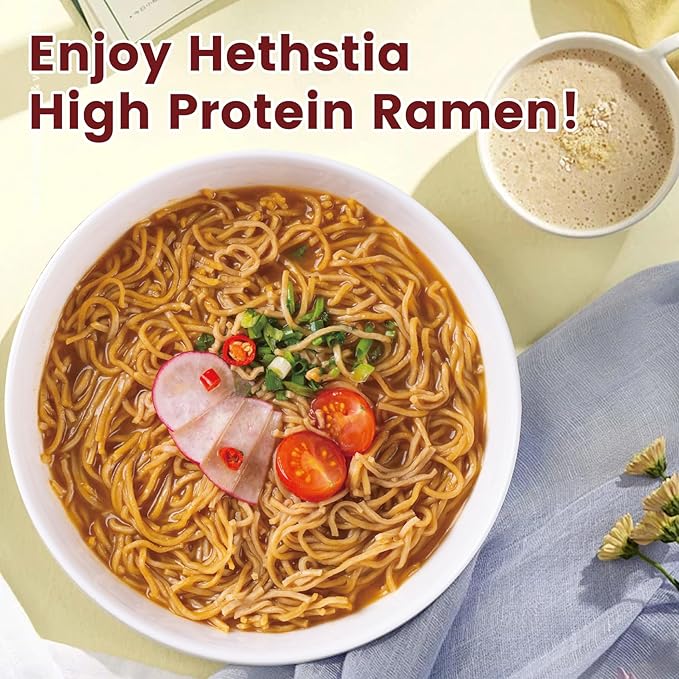 Hethstia High Protein (26g) Ramen Cup Noodles Spicy Beef Flavor 6 Count Plant Based Vegan Noodle Soup Non Fried Low Sugar Low Fat Ready to Eat Healthy Asian Meal &amp Holiday Gift