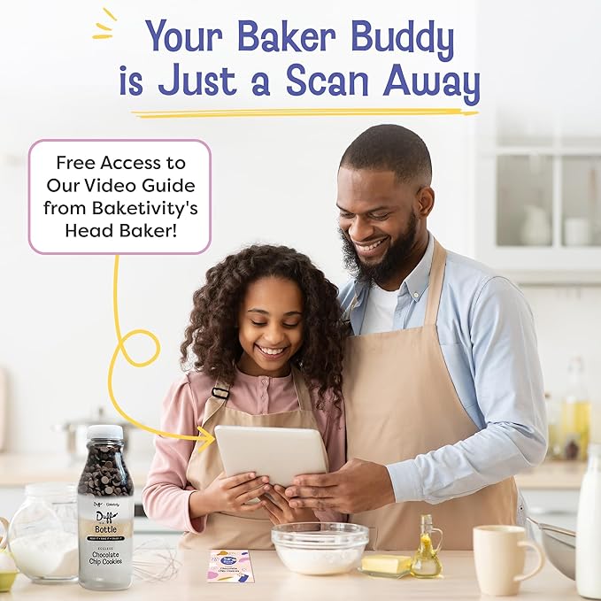 Baketivity Chocolate Chip Cookie Mix - Duff in a Bottle Baking Kit for Kids and Adults- Cookie Mix for Baking Cookie Dough Mix with Premeasured Ingredients Step-By-Step Instructions Video Guide 6 Pack