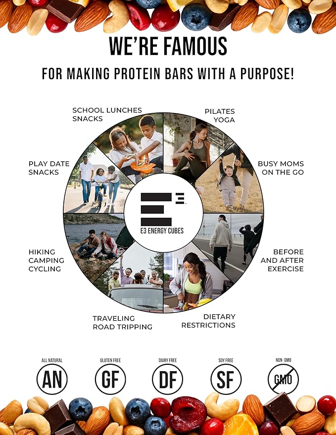 E3 Energy Cubes- Original Variety Pack - 3 of Each Original Flavor- Refrigerated Protein Bars | Healthy Snack Bars Gluten Free Dairy Free Soy Free | Made in USA Pack of 12