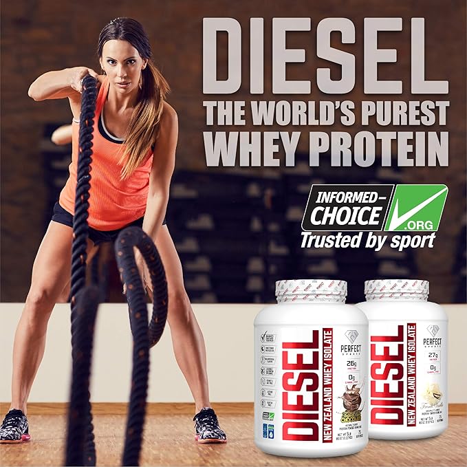 PERFECT SPORTS Diesel 100% New Zealand Whey Protein Isolate | Stevia Sweetened No Artificial Ingredients Keto | 0g Carb 0g Fat 26g Protein | 2 Pounds (Chocolate Wafer Crisp)
