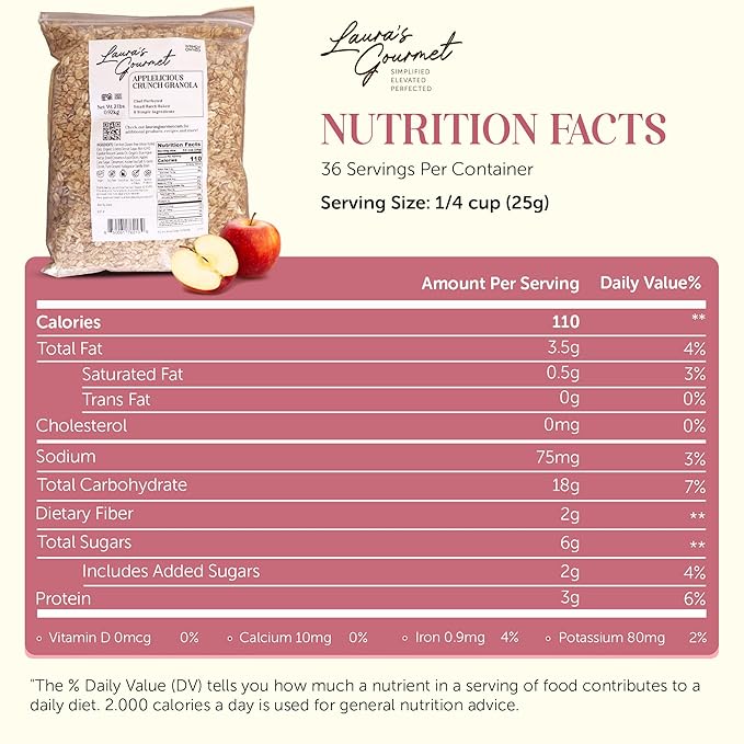 Laura's Gourmet Granola - AppleLicious Crunch - Gluten Soy &amp Dairy Free - Organic Agave Chewy Cinnamon Diced Apples Vegan Artisan Chef's Trifecta of Taste Texture &amp Mouthfeel - 2 LB