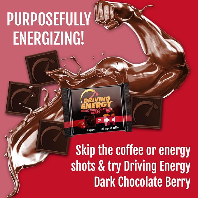 Driving Energy - Caffeinated Energy Bite Size - Dark Chocolate Berry Fuel with 150mg Caffeine - Long-Lasting for Gym Workout Adults - Great Taste - Low Carb - Healthy Snack - 30 Count