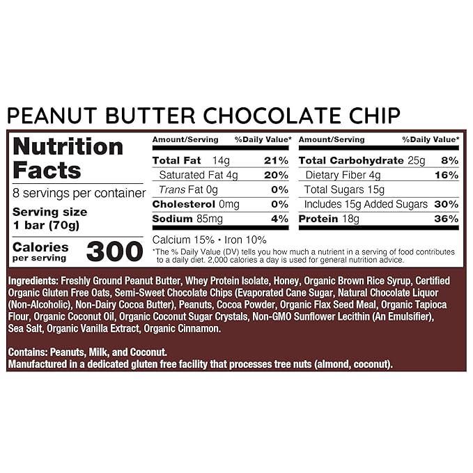 G2G Protein Bar Peanut Butter Chocolate Chip Real Food Refrigerated for Freshness Healthy Snack Delicious Meal Replacement Gluten-Free 32 Count (4 Packs of 8)
