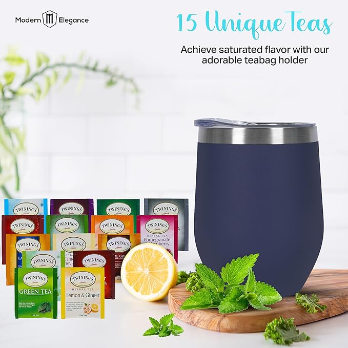 Tea Gift Set for Women &amp Men – Includes Assorted Teas Elegant Mug &amp Honey (Blue)