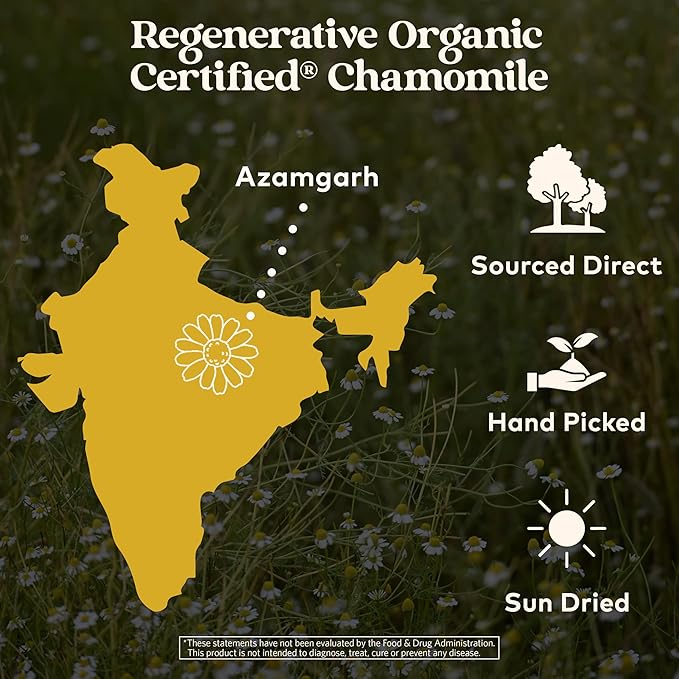 Organic India Purely Chamomile Tea - Regenerative Organic Chamomile Flowers Caffeine Free Calming &amp Relaxing Herbal Tea Natural Support for Sleep &amp Relaxation - 18 Bags Pack of 3