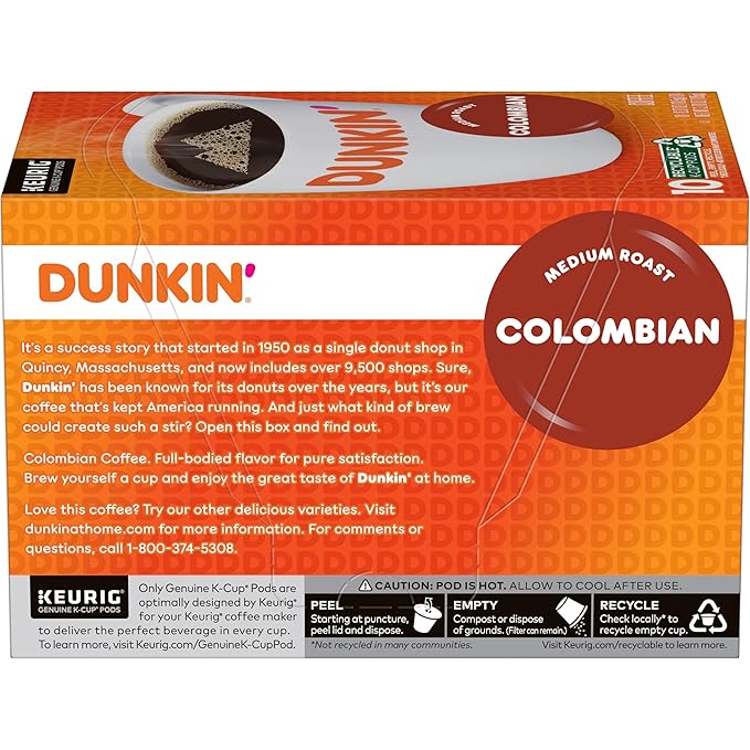 Dunkin' Colombian Medium Roast Coffee 60 Keurig K-Cup Pods