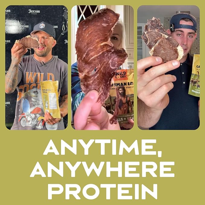 Wild Society - Caveman Eats - Grass Fed Ribeye Steak Slices - 95g Protein - Only Steak &amp Salt - 2 Ingredients - Air dried Beef Jerky Carnivore Snacks Crisps - Sugar Free Gluten Free Keto Paleo