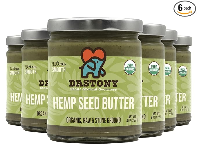 Dastony Organic Raw Hemp Seed Butter 8 oz | Only One Ingredient | Vegan Paleo and Keto Friendly Non GMO Gluten-free - Pack of 6