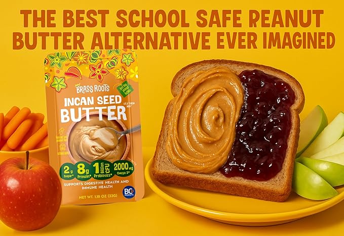Brass Roots - Incan Seed Butter - Single Serving Grab n Go (10 Pack) - Peanut Butter Alternative - School Safe - Top 9 Allergy Free - Supports Gut Health