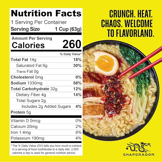 Snapdragon Chili Crunch Ramen Cup Noodles - 6 Pack Instant Ramen Bowl with Authentic Wheat Noodles Soup Sauce Base Vege Pack and Chili Crunch Oil. Microwave or Hot Water Easy Meal Prep