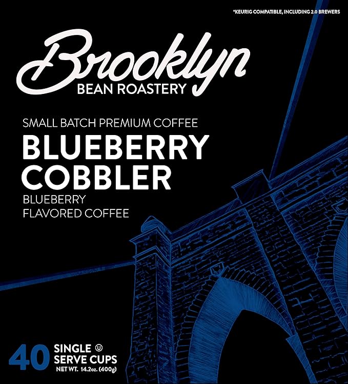 Brooklyn Beans Blueberry Cobbler Coffee Pods Flavored Gourmet Pack 40 Count - Compatible with Keurig 2.0 K Cup Brewers - Premium Quality Rich and Smooth Taste Single Serve Pods